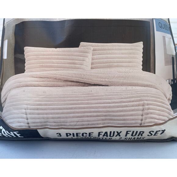 FRYE 2” Jacquard Channel, Faux Fur Comforter Set Cream - Picture 5 of 5